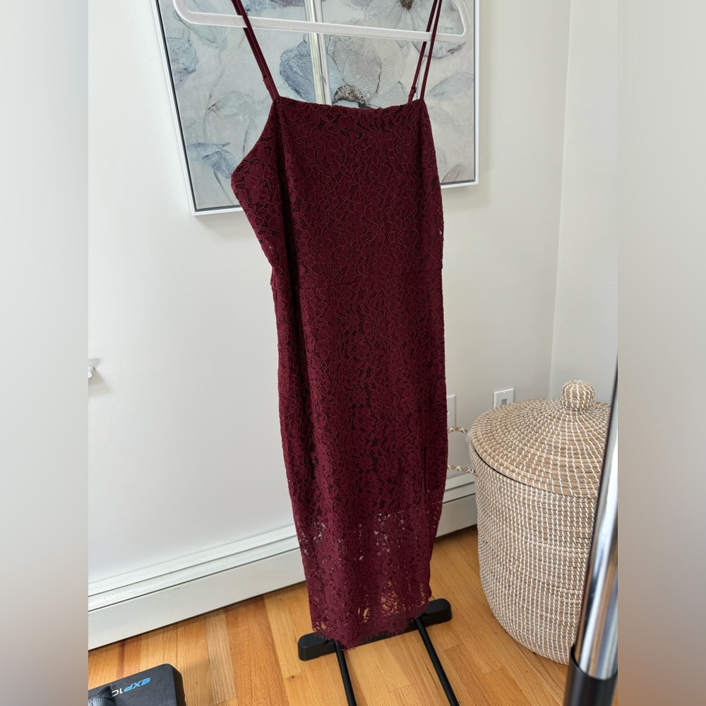 Worn Once - Express Wine Red Lace Midi Dress, size small